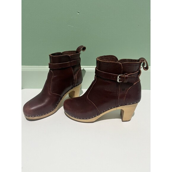 Hasbeens JODHPUR Cherry Brown Leather Clog Wood Heeled Ankle Boots Size 37 FAIR - Picture 11 of 14